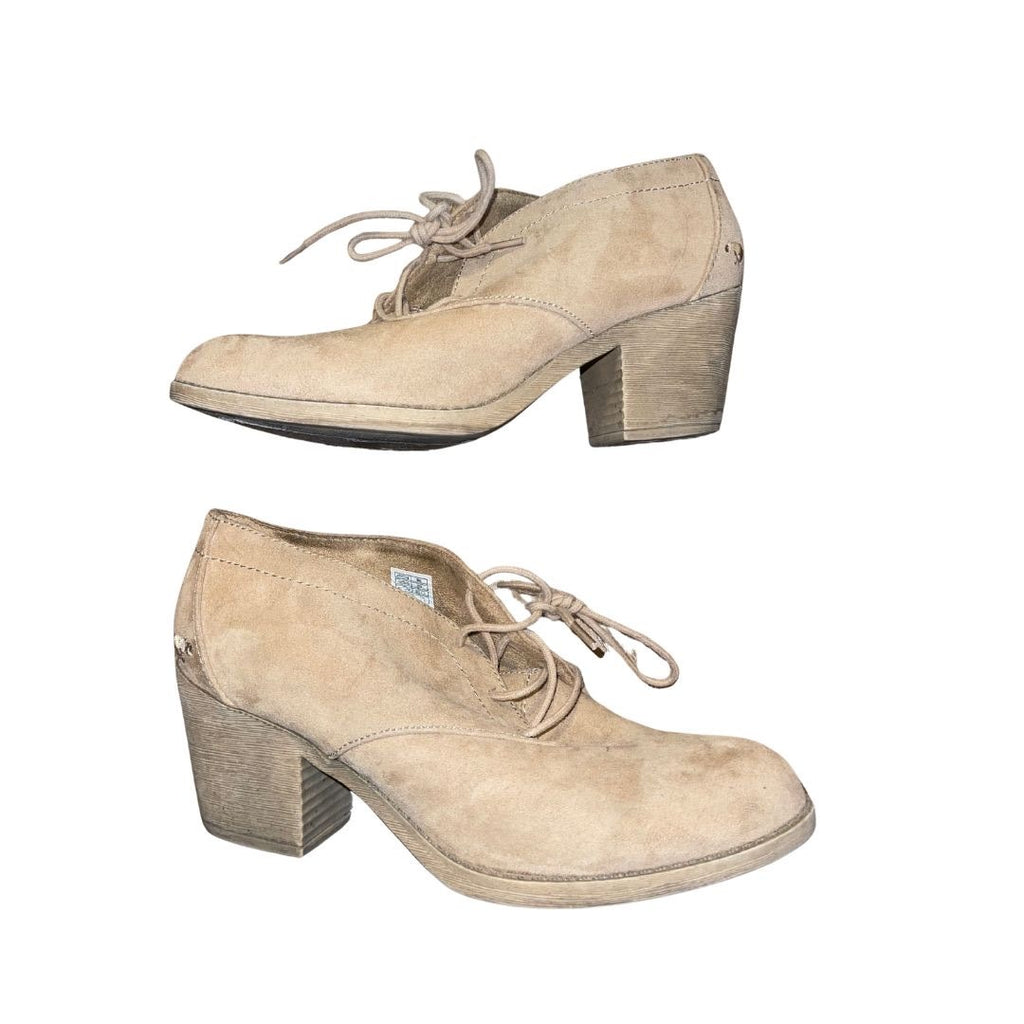 Rocket Dog Suede Ankle Boots Beige Size 9 Lace up Booties Chunky Heel Y2K