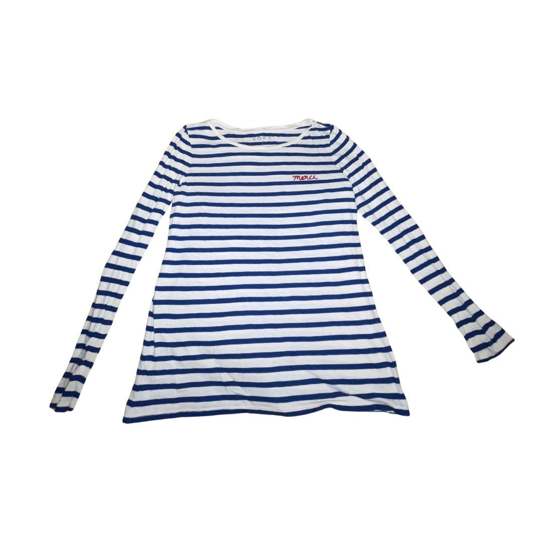 Loft Blue White Striped Long Sleeve Shirt Embroider Merci Harbor Nautical Paris