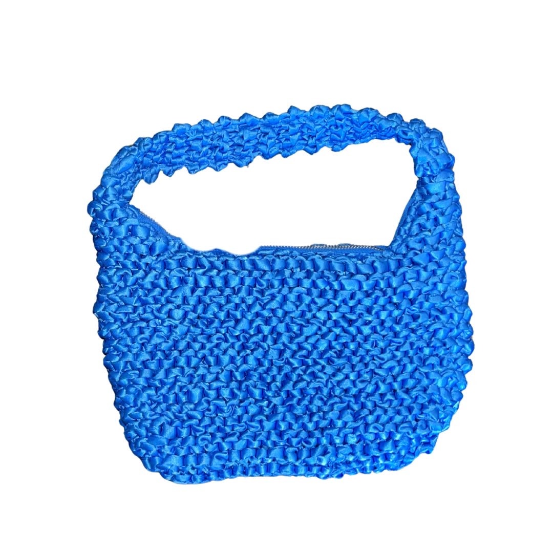 Violeta Mango Royal Blue Woven Weaving Hobo Shoulder Bag Artsy Y2K Bohemian Chic