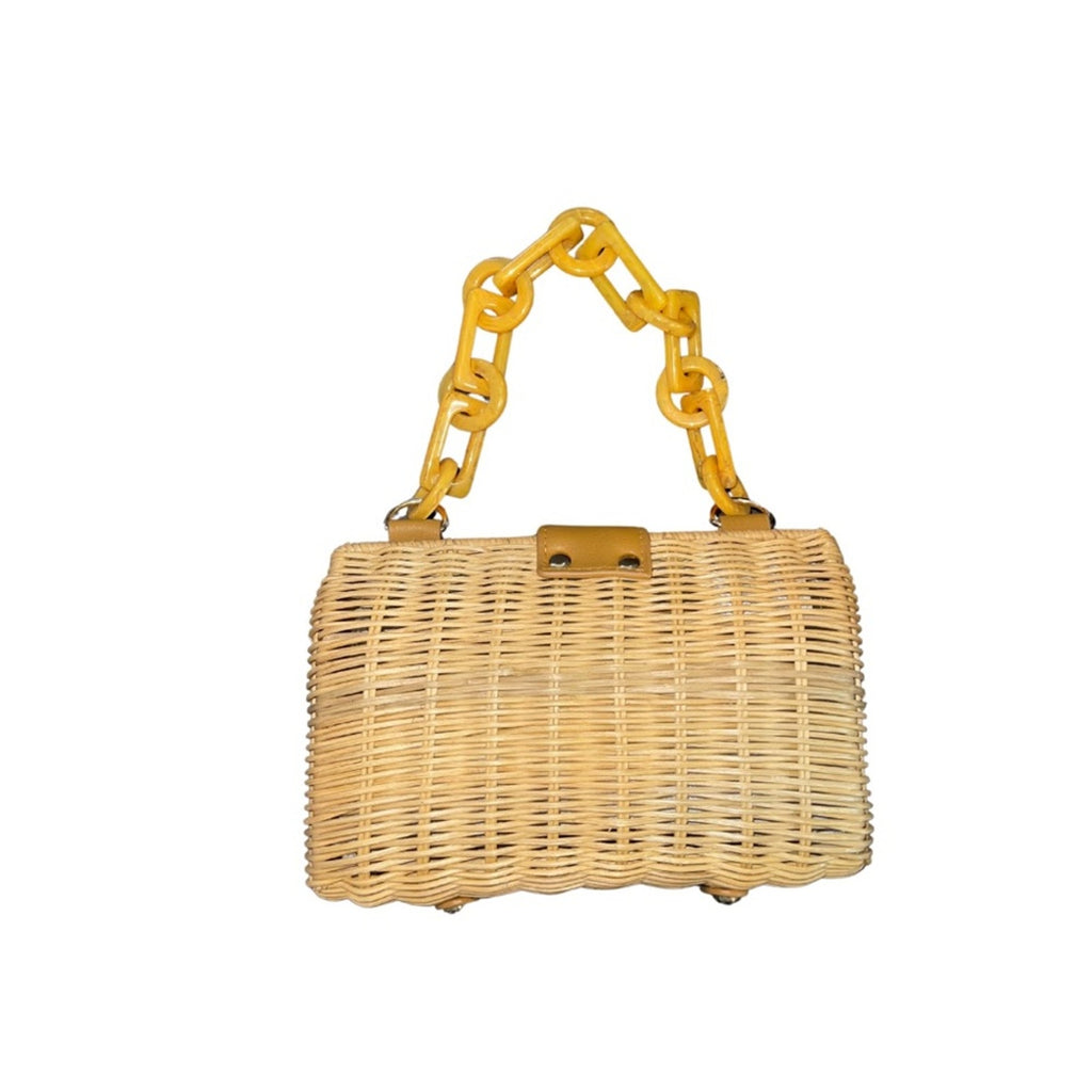 BTB Los Angeles Page Wicker Straw Clutch purse Resin Strap Vacation Summer NWT
