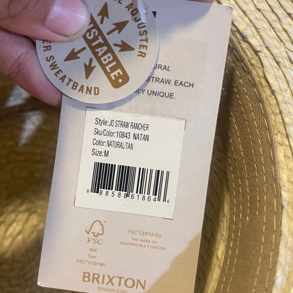 Brixton Jo Straw Rancher Hat Natural Tan Tripilla Straw Adjustable Medium NWT