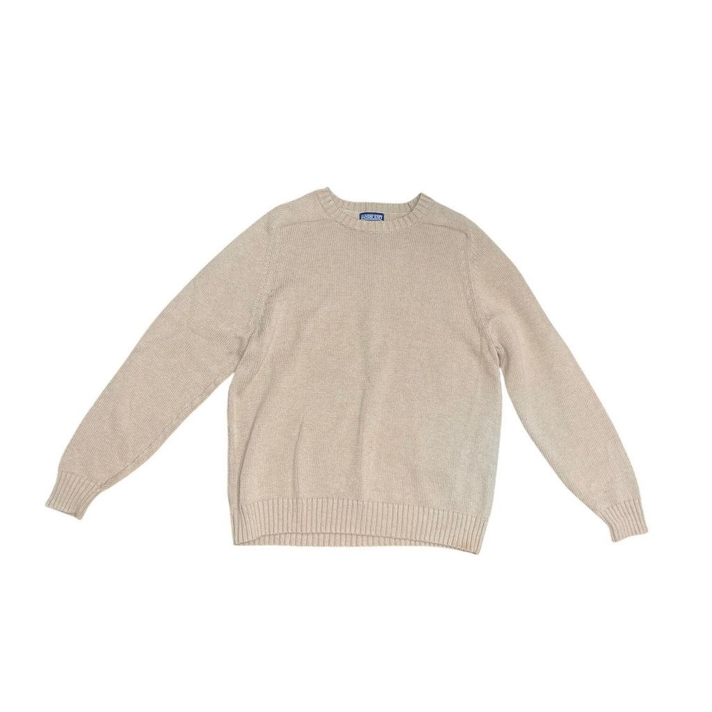 Land's End Classic Crewneck Cotton Knit Sweater Tan Beige Size Large