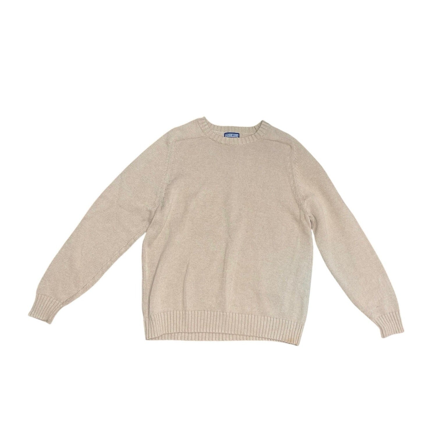 Land's End Classic Crewneck Cotton Knit Sweater Tan Beige Size Large