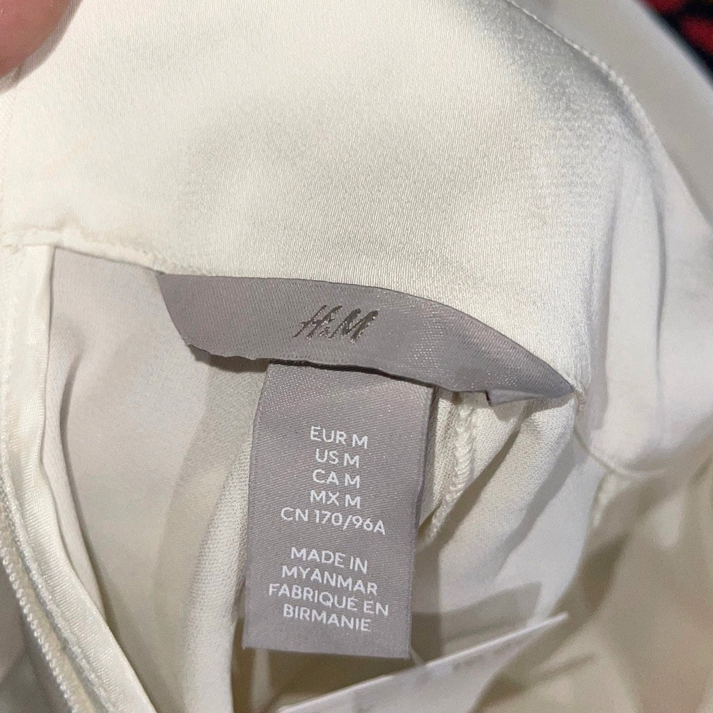 H&M Draped Ivory Blouse Stand Collar Long Raglan Balloon Sleeves Size Medium NWT