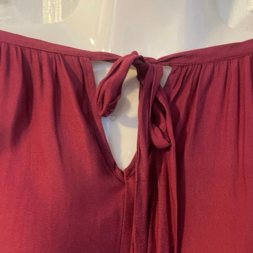 Simply Emma Burgundy Long Sleeve Flowy Blouse Plus SZ 1X Lagenlook Peasant