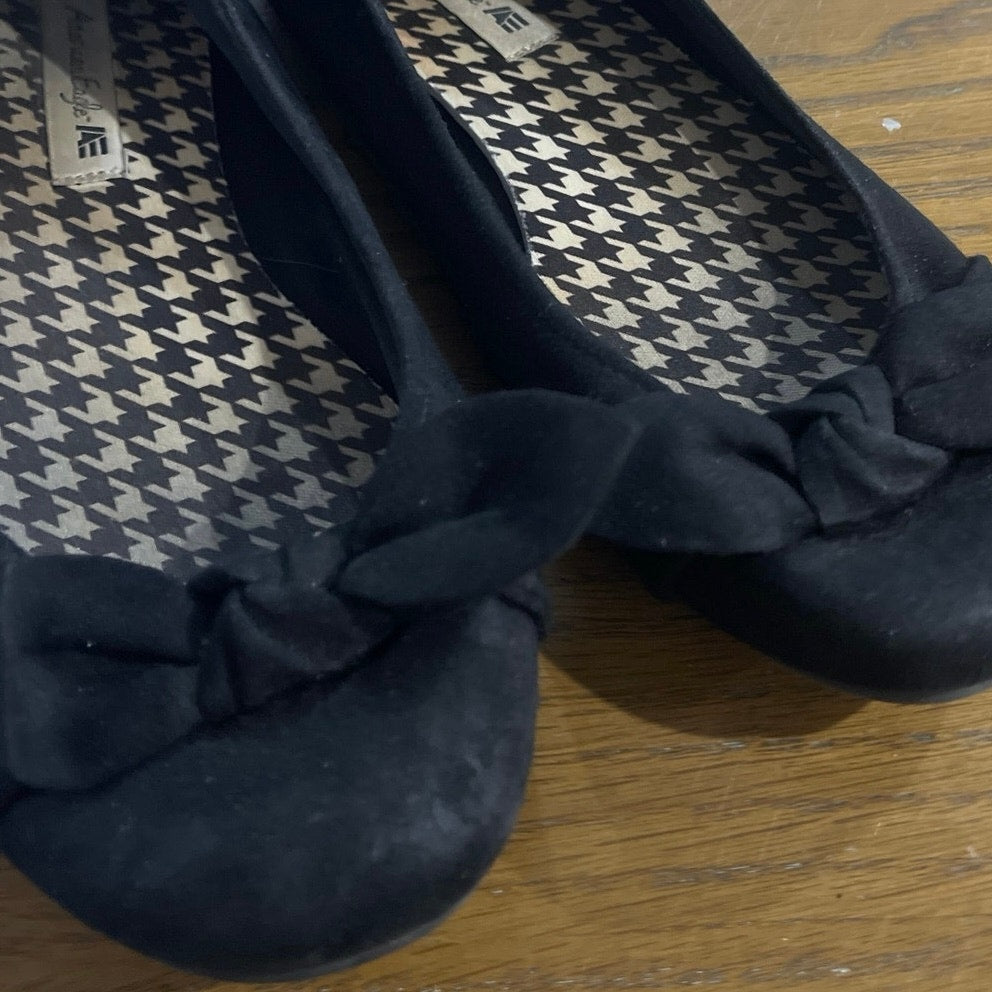 American Eagle by Payless Black Bow Ballet Flats SZ 8 Everyday Casual Preppy