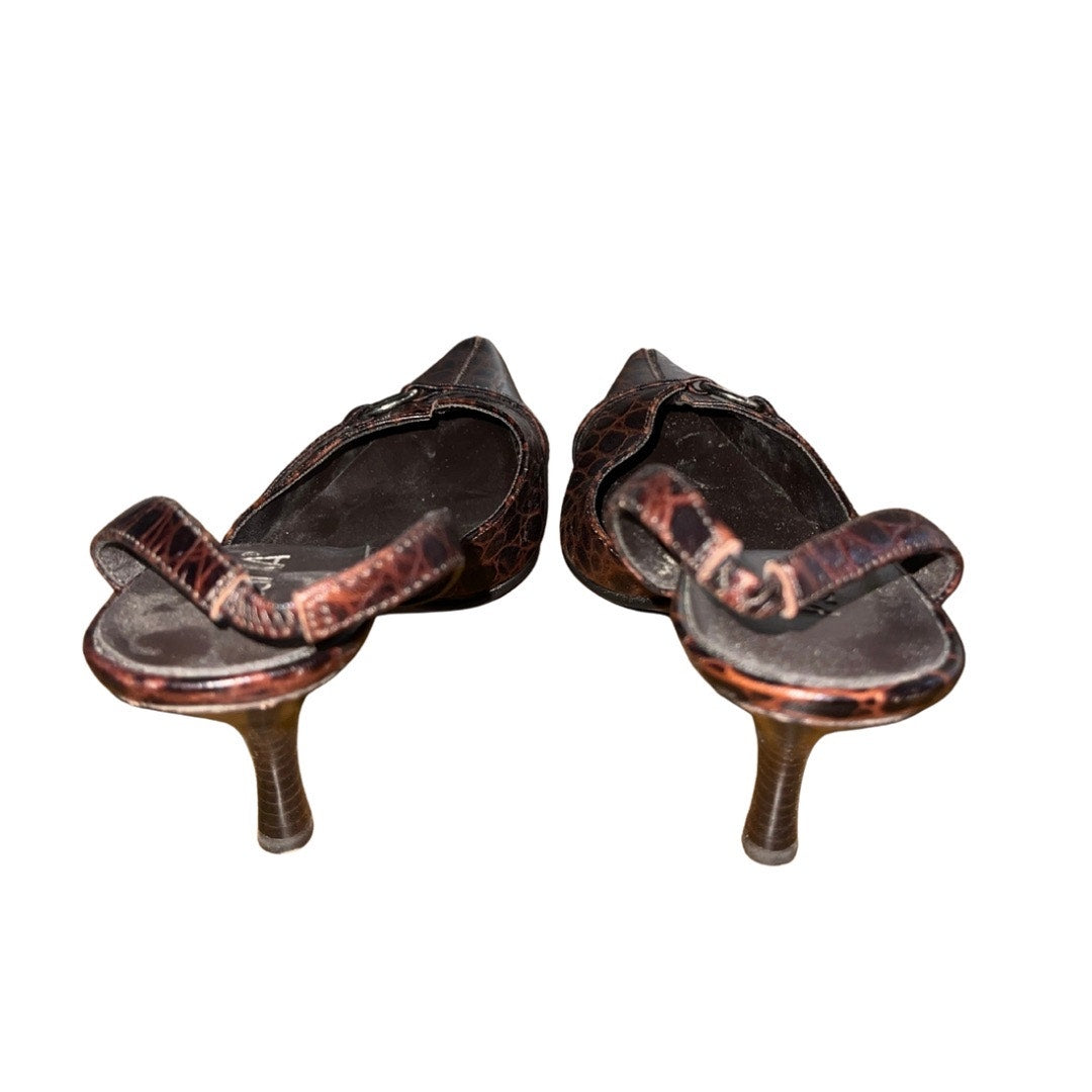 Vintage Prima Cavie Dark Brown Croco Leather Slingback Heel Pump Size 6.5