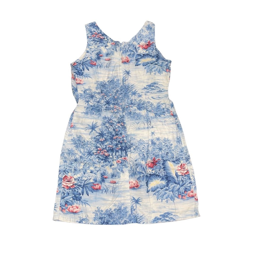 Liz Claiborne Blue V-Neck Sheath Dress Floral Hawaiian Tropical Vintage 90s