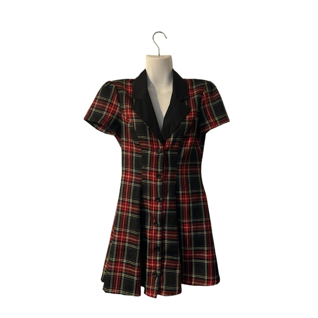 Dolls Kill Current Mood Devil You Don't Exist Plaid Dress SZ XS 90s Grunge Punk