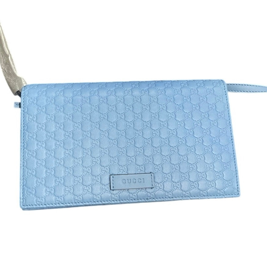 Gucci Blue Micro Guccissima GG Embossed Crossbody Wallet Purse NWT Model #466507