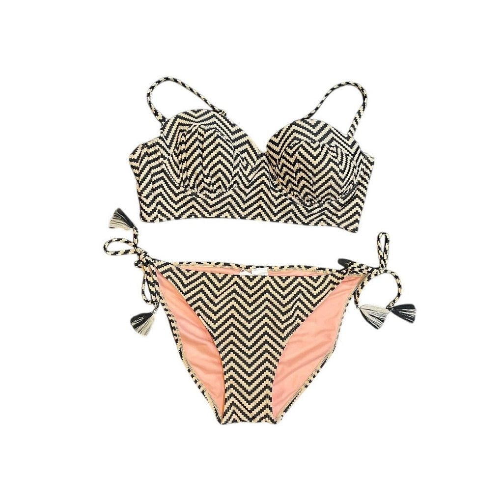 Xhilaration Black Cream Chevron Zigzag Print Bikini Set SZ XL NWT Beach Swimwear