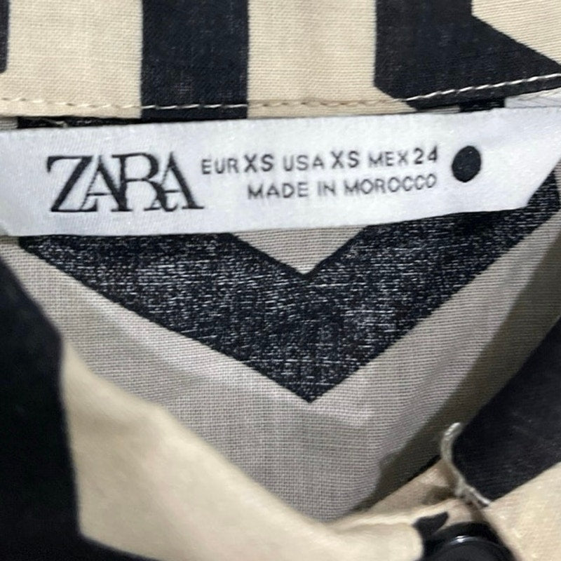 Zara Long Sleeve Button Down Geometric Pattern Pocket Shirt XS Boho Artsy Chic