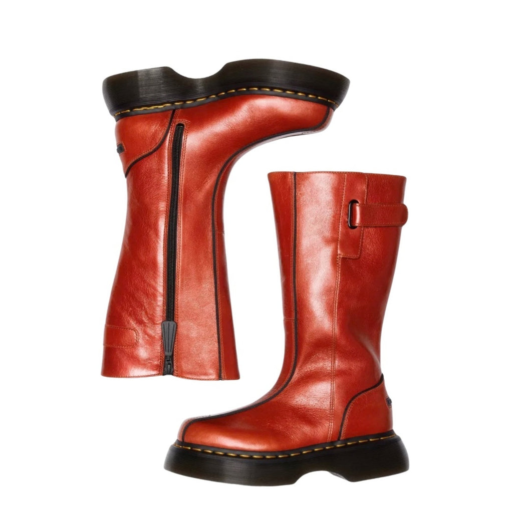 Dr. Martens Buzz High Eclipse Platform Leather Tall Boots Flame Orange SZ 7 NWT