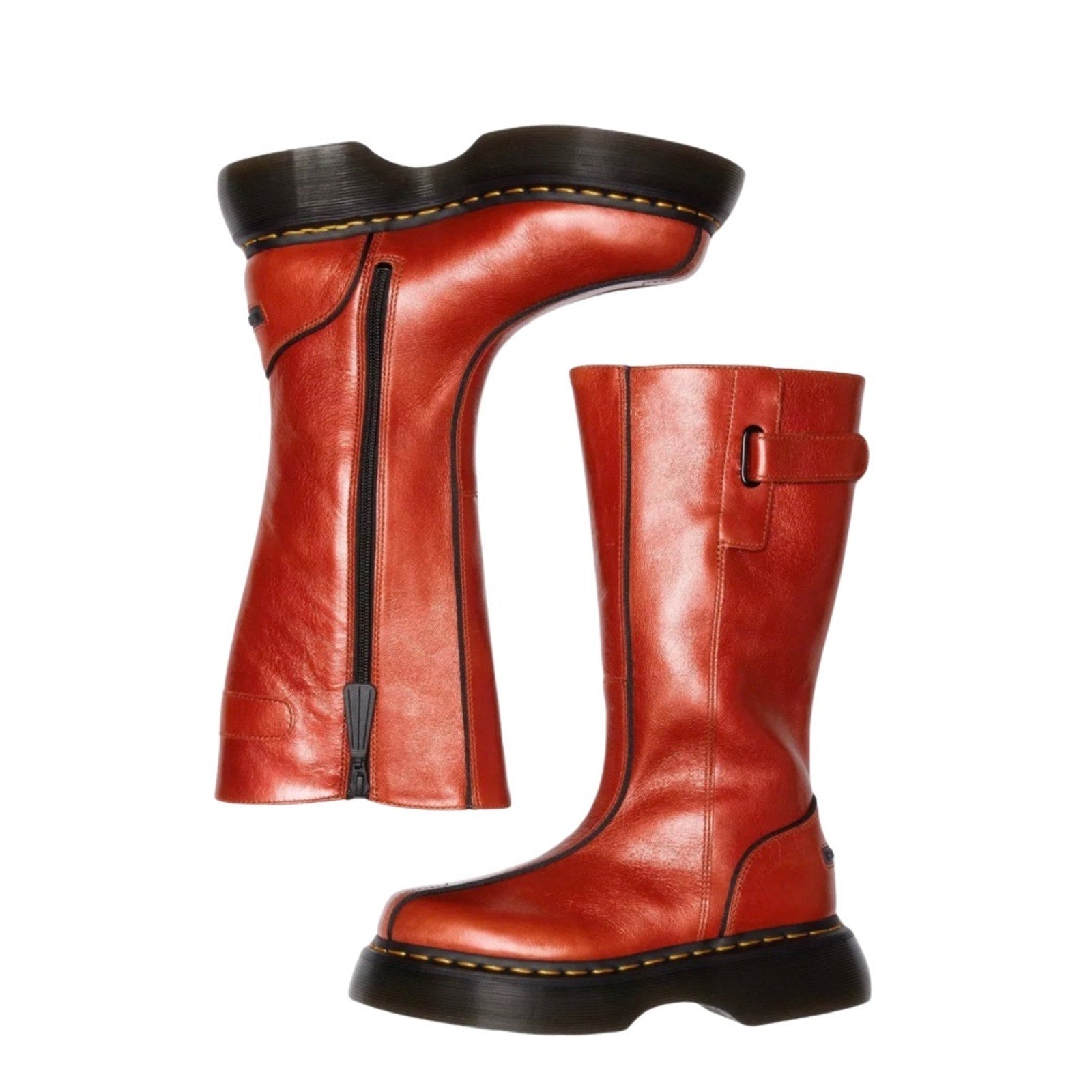 Dr. Martens Buzz High Eclipse Platform Leather Tall Boots Flame Orange SZ 7 NWT