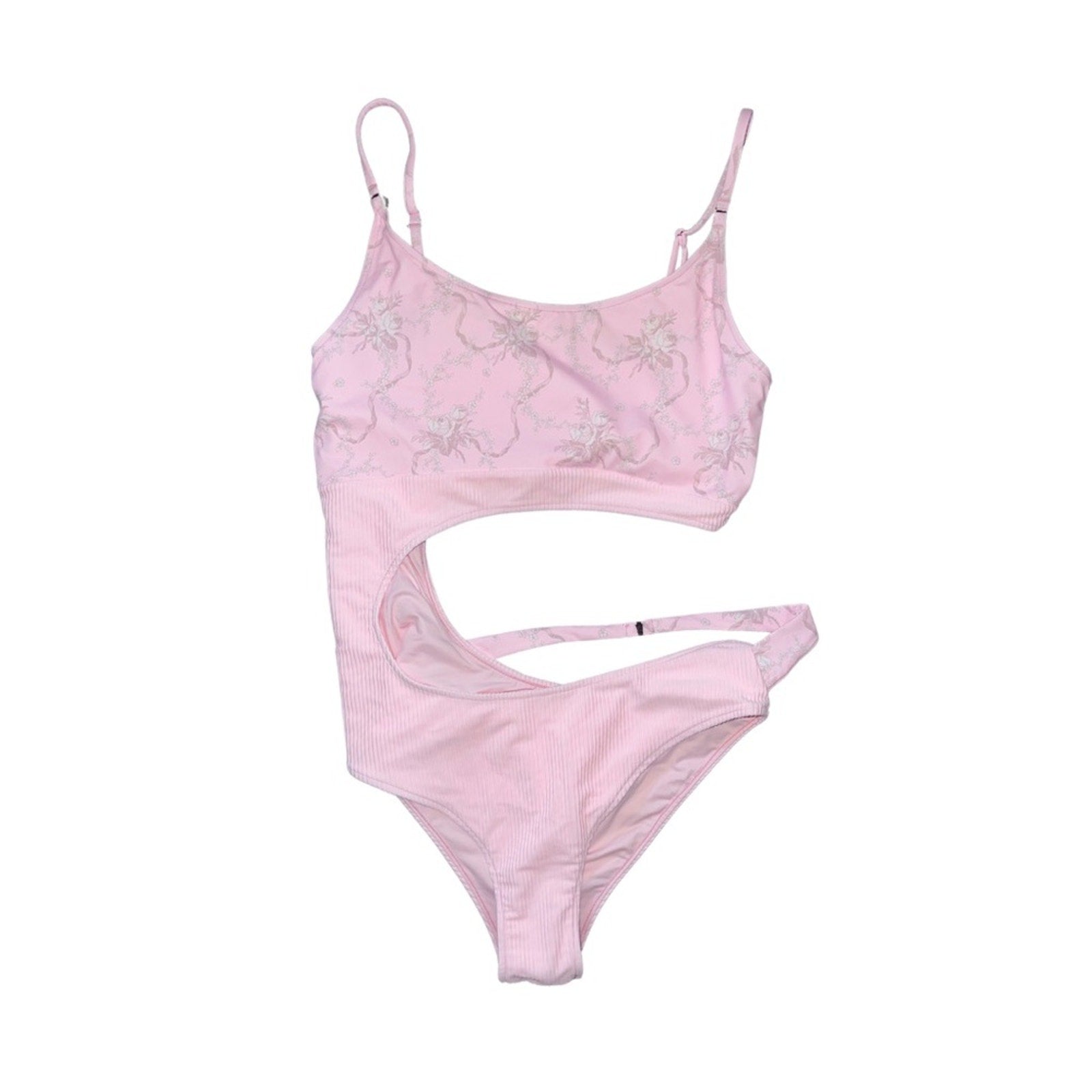 Frankie’s Bikini Thea Ribbed Cutout One Piece Swimsuit Size Large Pink Beach NWT