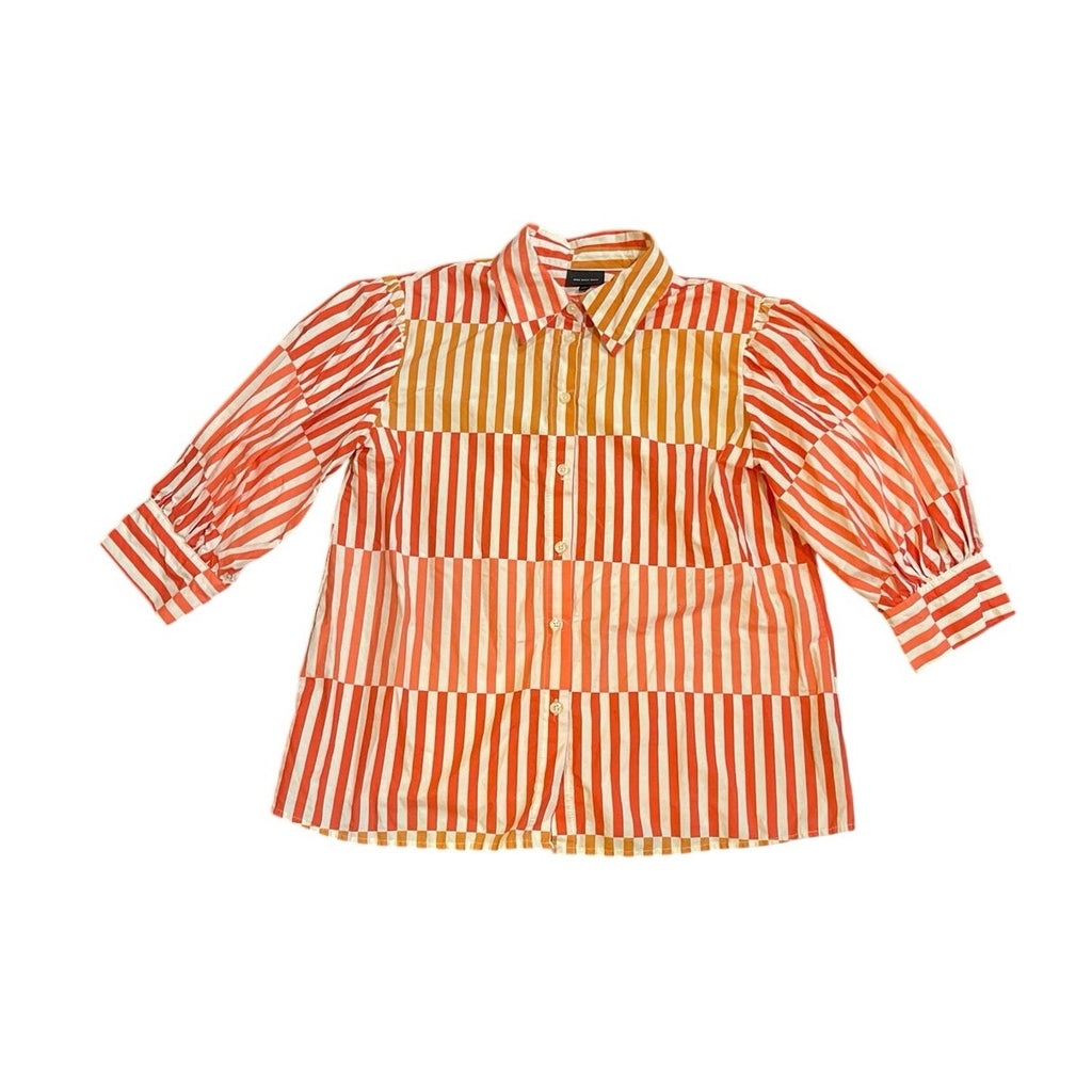 Who What Wear Puff Elbow Sleeve Stripe Button Down Shirts SZ S Playful Artsy