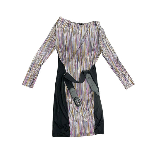 BCBGMAXAZRIA Dress Cowl Neck Multicolor Striped Belted Midi size small