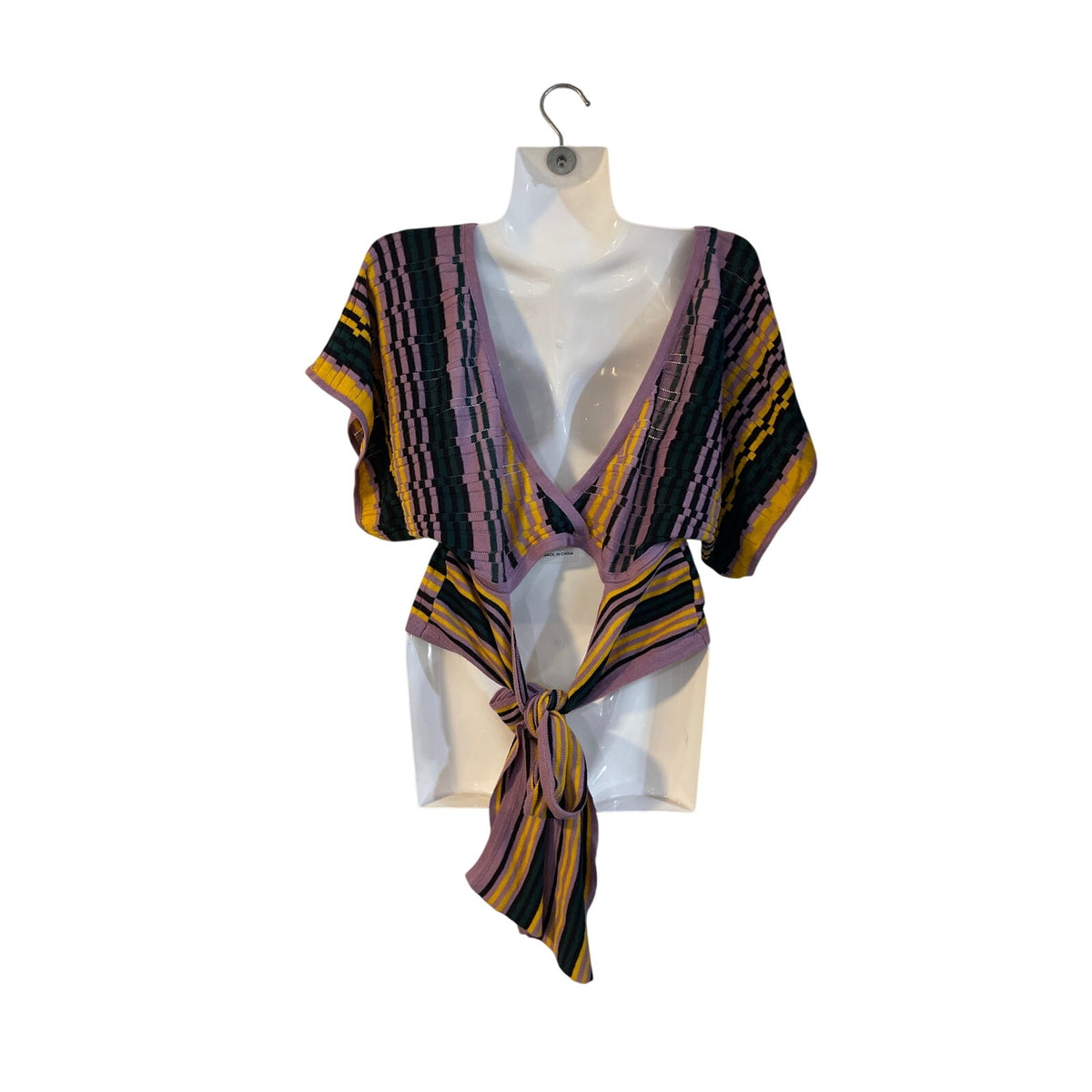 BCBGeneration Striped Crochet Knit Dolman Sleeves Top SZ M NWT Retro