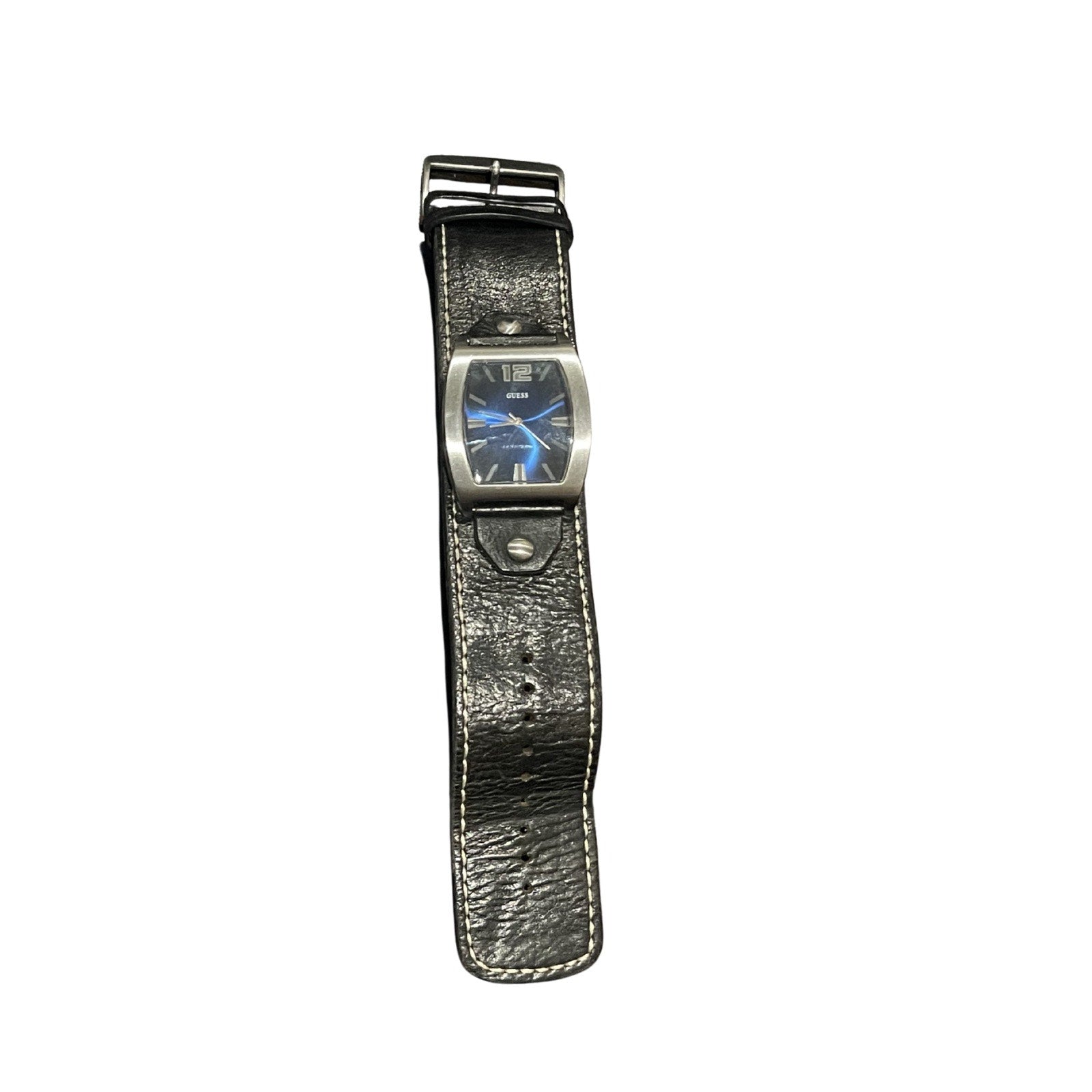 Guess Men's Wrist Watch Wide Leather Band Model G66553G Barrel Shape Y2K