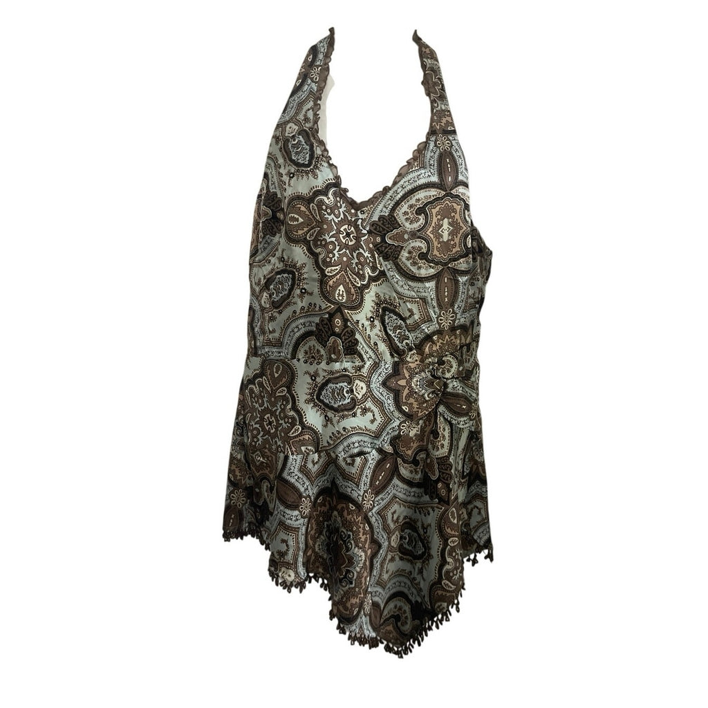 Vintage Laundry by Shelli Segal Silk Halter Top SZ M Y2K Whimsigoth Bohemian 90s