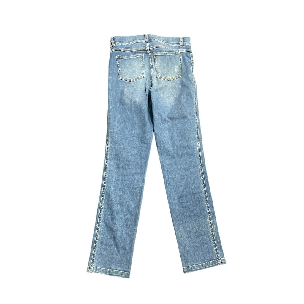 Spanx Pull On Straight Leg Jeans Sculpting Pants Flat Front Tummy Smoothing