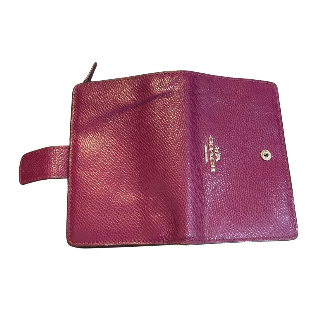 Coach Medium Corner Zip Coin Wallet Purple Plum Pebble Leather Compact Accessory