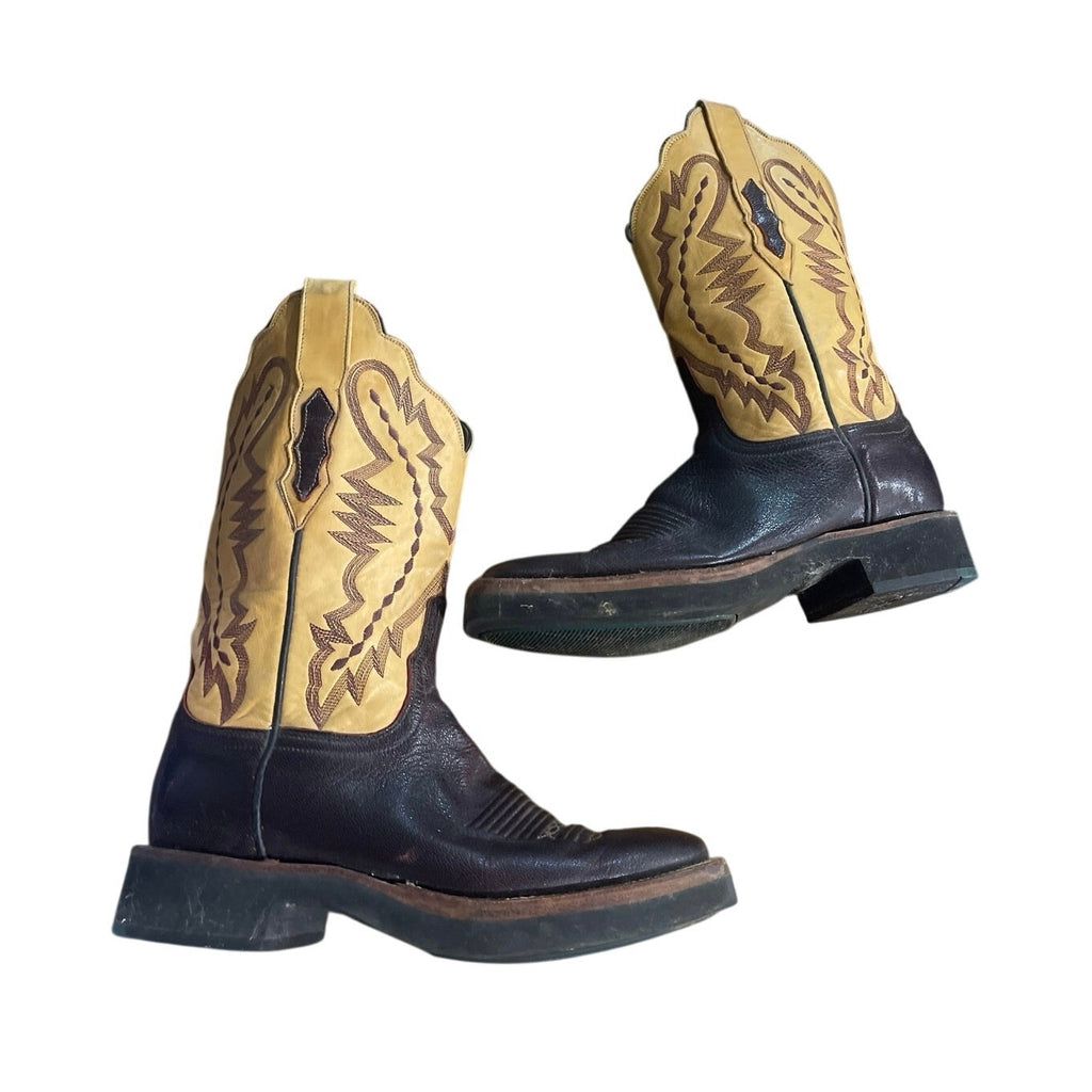 Lucchese 2000 Western Two Tone Cowgirl Boots Round Toe Cowboy VTG SZ 8 Rancher