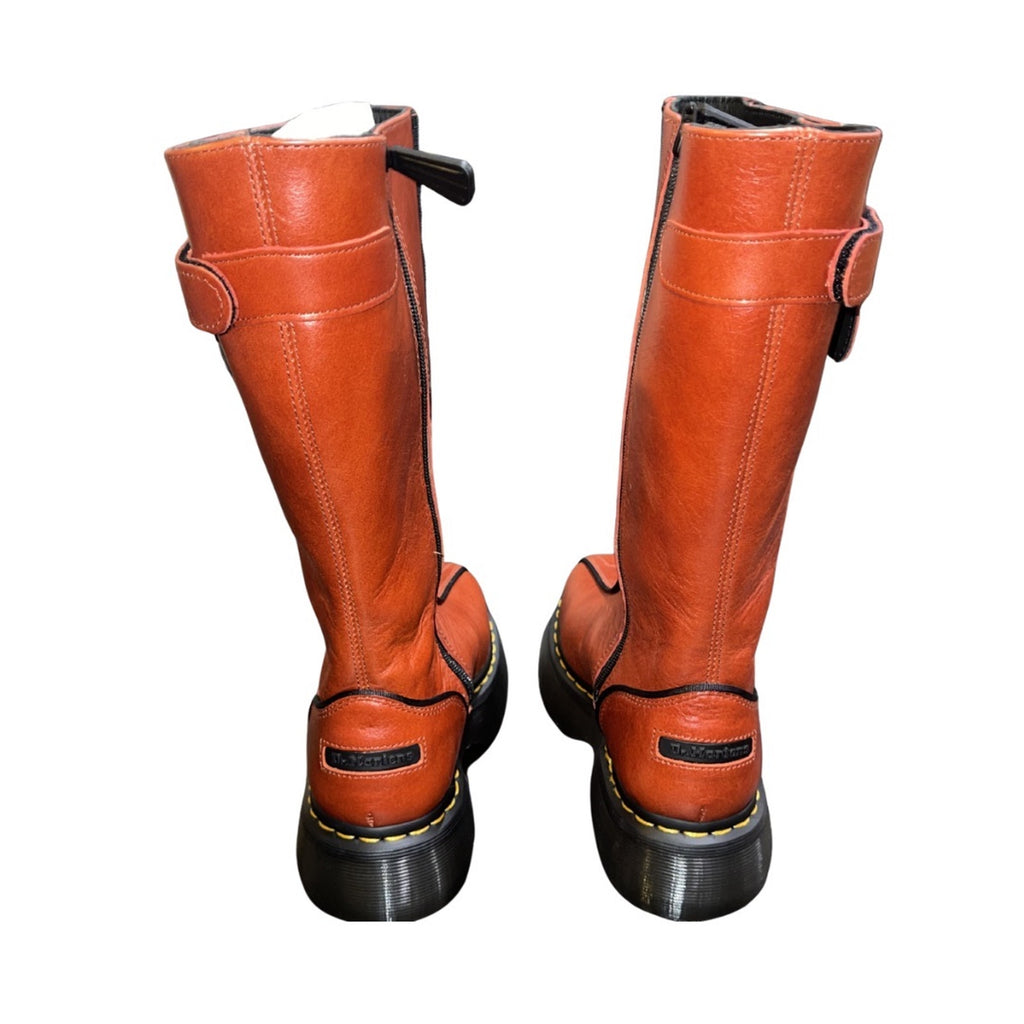 Dr. Martens Buzz High Eclipse Platform Leather Tall Boots Flame Orange US 8 NWB