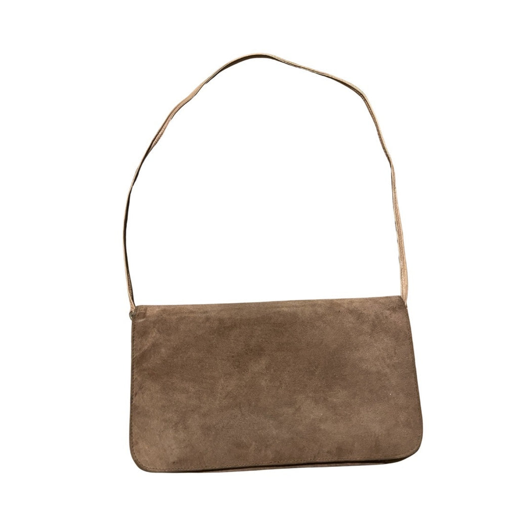 Vintage Rectangular Shoulder Bag Purse Taupe Suede Boho Chic Western Retro