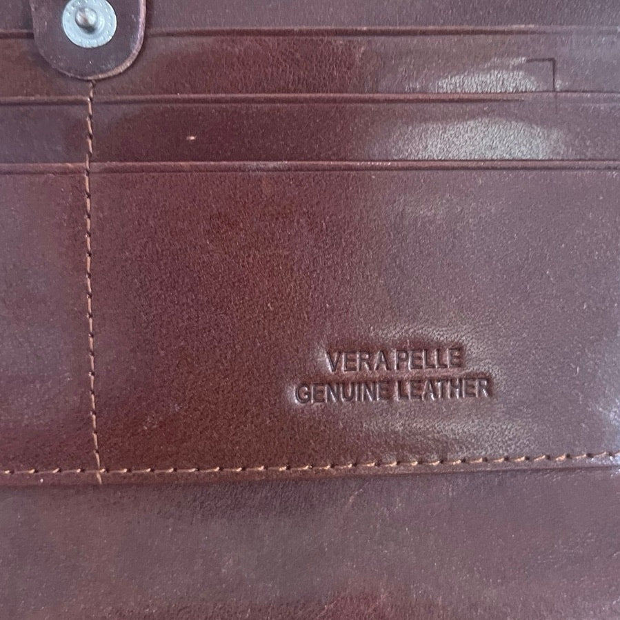 Italian Leather Genuine Leather Brown Bi Fold Wallet Clutch Classic Chic