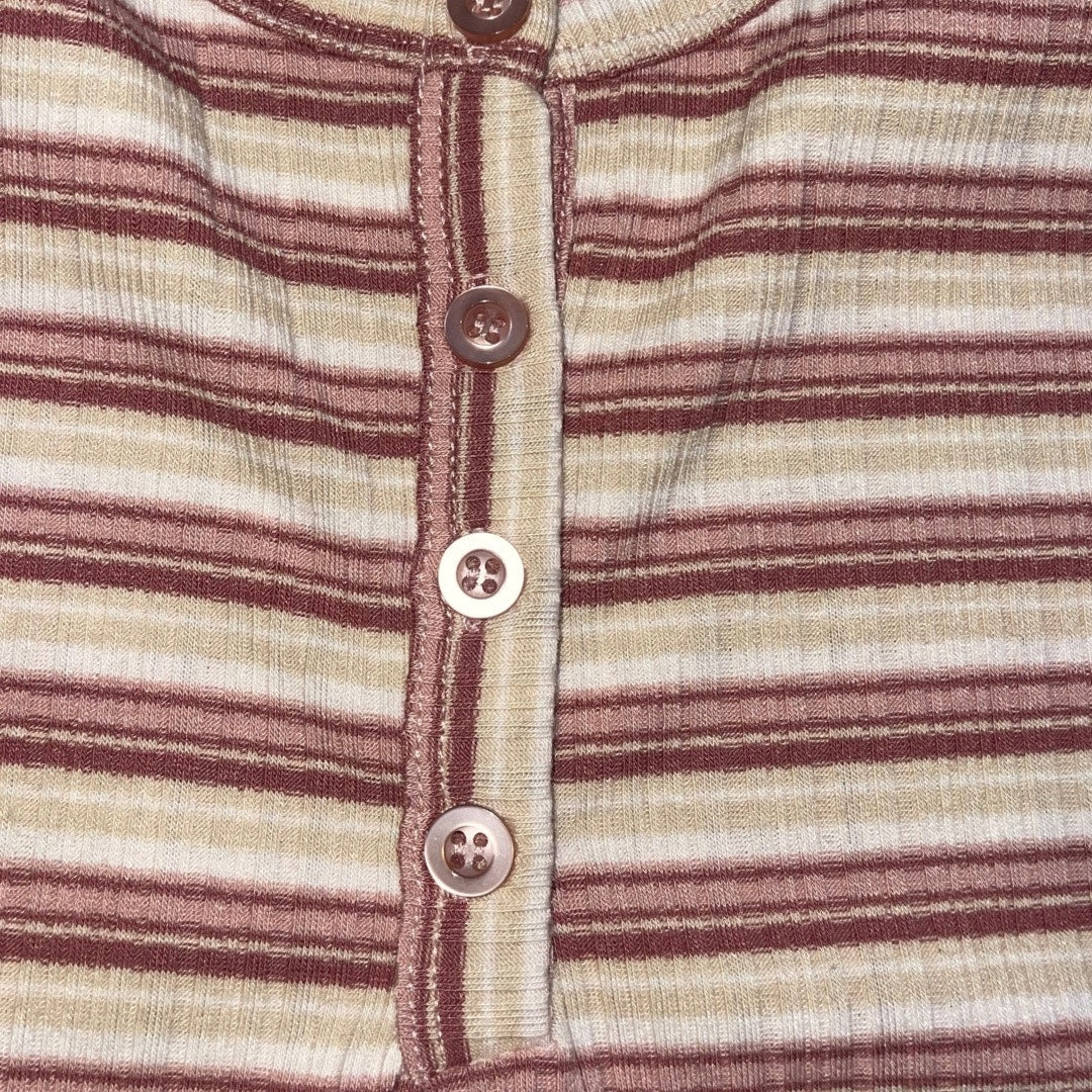 Ardene Striped Ribbed Button Henley Crop Top T-Shirt Size XL Short Sleeve Casual