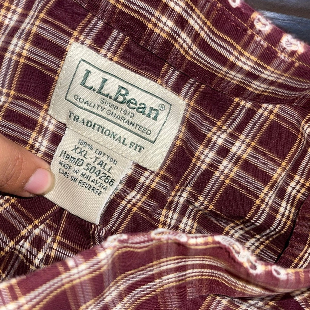 L.L. Bean Mens Shirt Plaid Short Sleeve Traditional Fit Size XXL Tall 100% Cotton