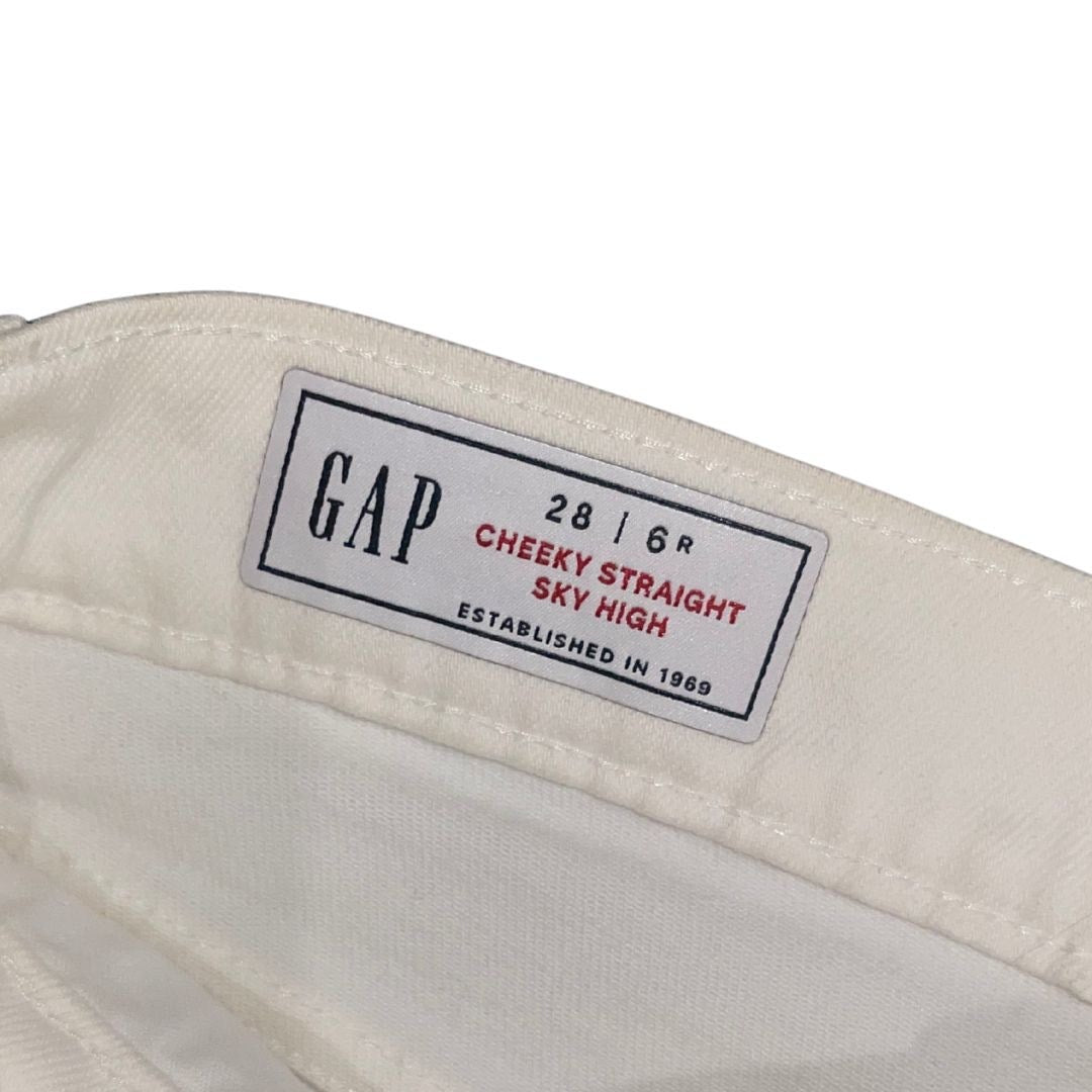 Gap Cheeky Straight Sky High Denim Jeans Size 28 Raw Hem 90s Distressed Ivory