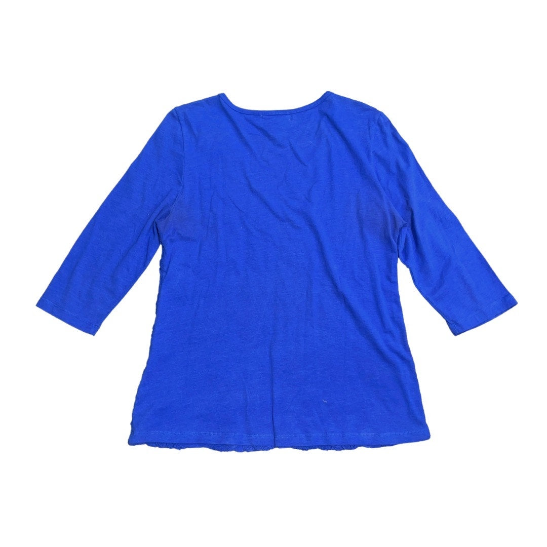 Great Cavalier Royal Blue Blouse Size Medium Floral Embroidered 100% Cotton