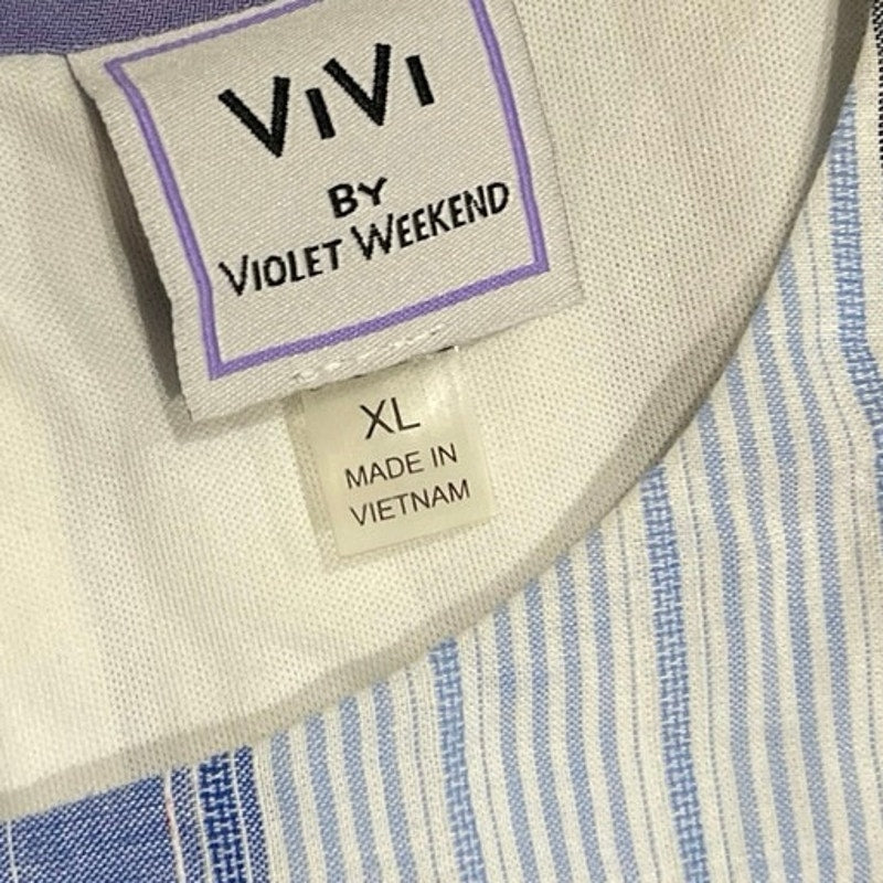 ViVi by Violet Weekend Sleeveless Vertical Stripe Midi Tie Belt Dress SZ XL NWT