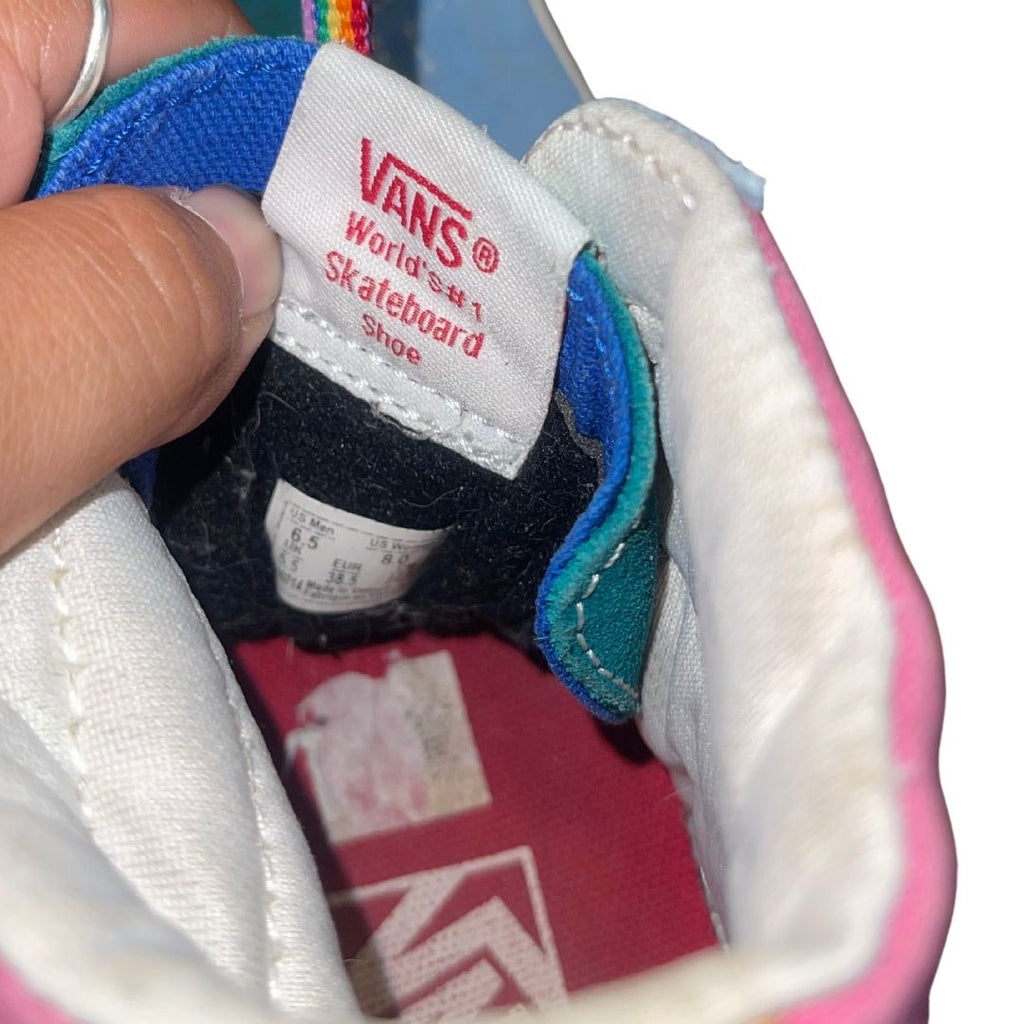 Vans Sk8-Hi Top Suede Canvas Color Block Pink Blue Yellow Men 6.5 Women 8 Skater