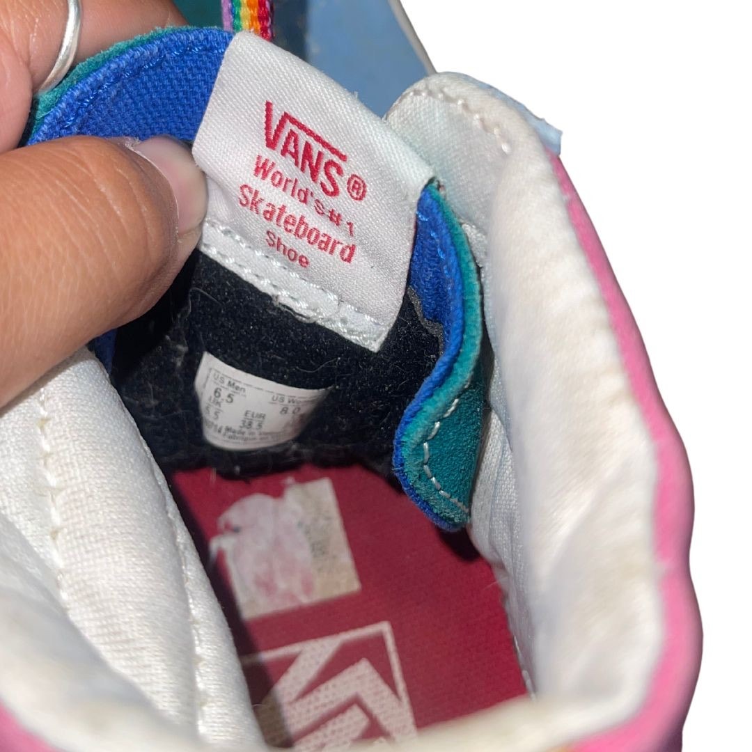 Vans Sk8-Hi Top Suede Canvas Color Block Pink Blue Yellow Men 6.5 Women 8 Skater