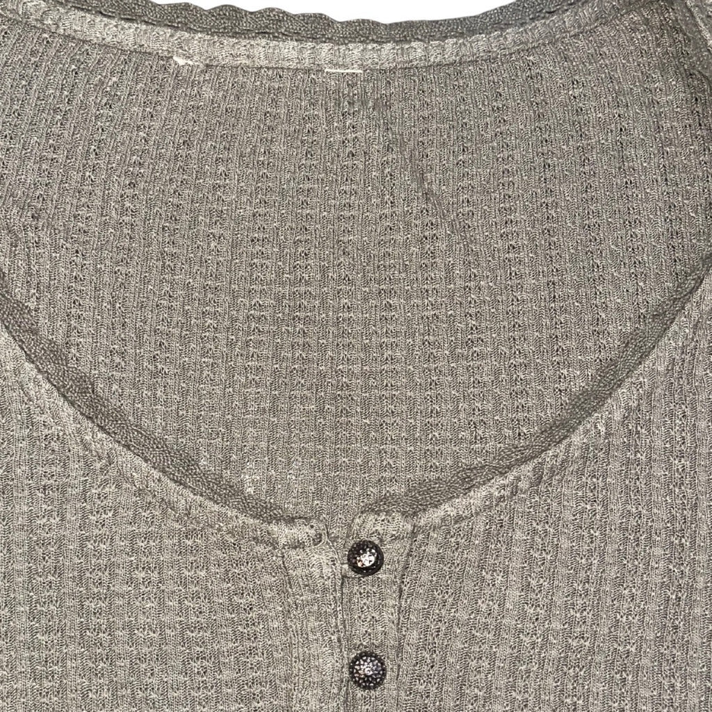 Lucky Brand Lace Godet Swing Henley Top Bohemian Western Olive Green