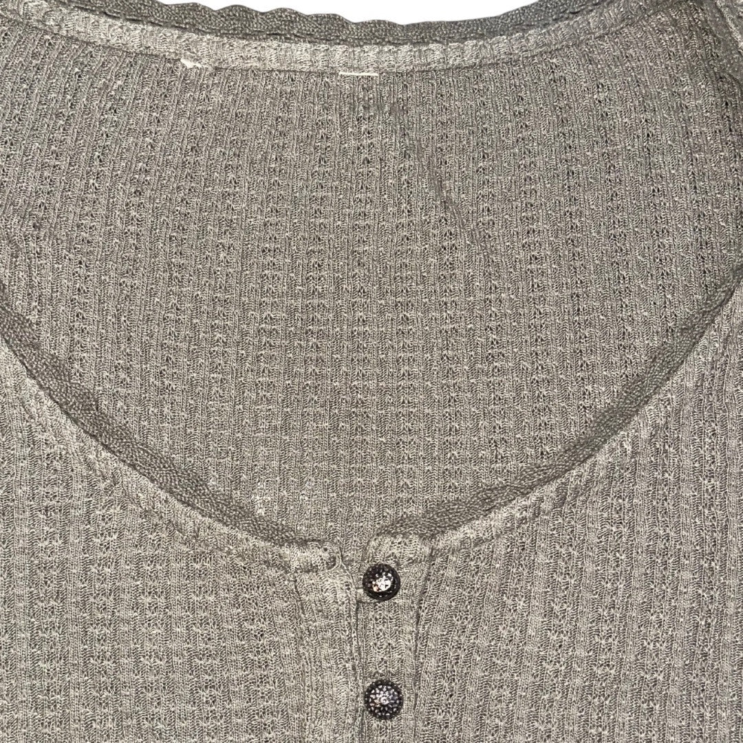 Lucky Brand Lace Godet Swing Henley Top Bohemian Western Olive Green