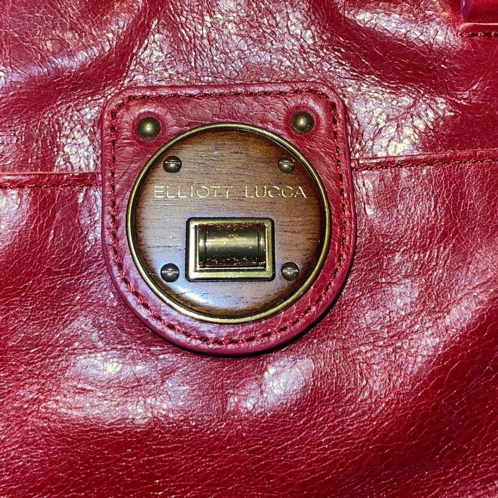 Elliott Lucca Dome Satchel Bag Red Genuine Leather Crossbody Purse