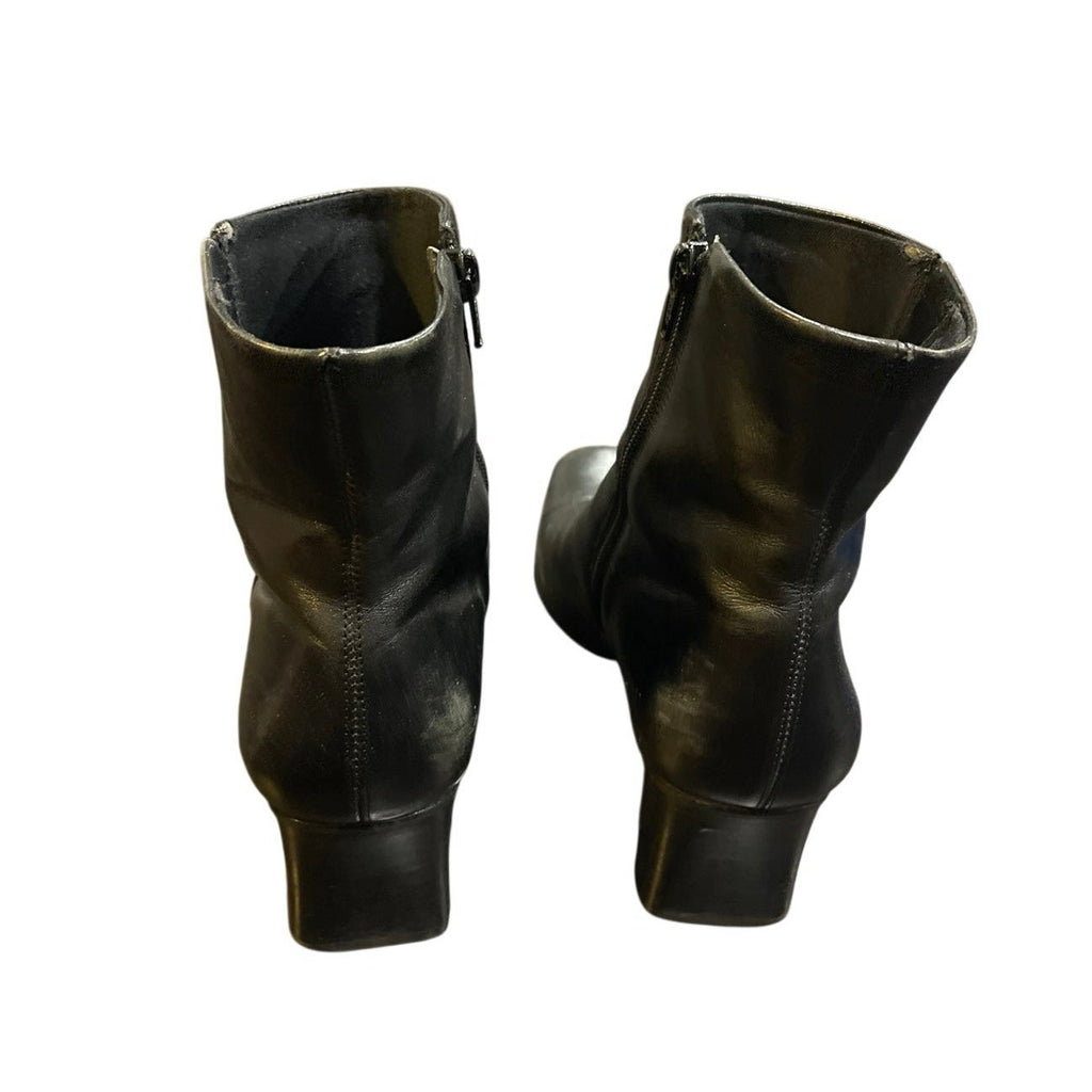 Diba Black Leather Ankle Square Toe Bootie Vintage 90s Y2K Made in Brazil