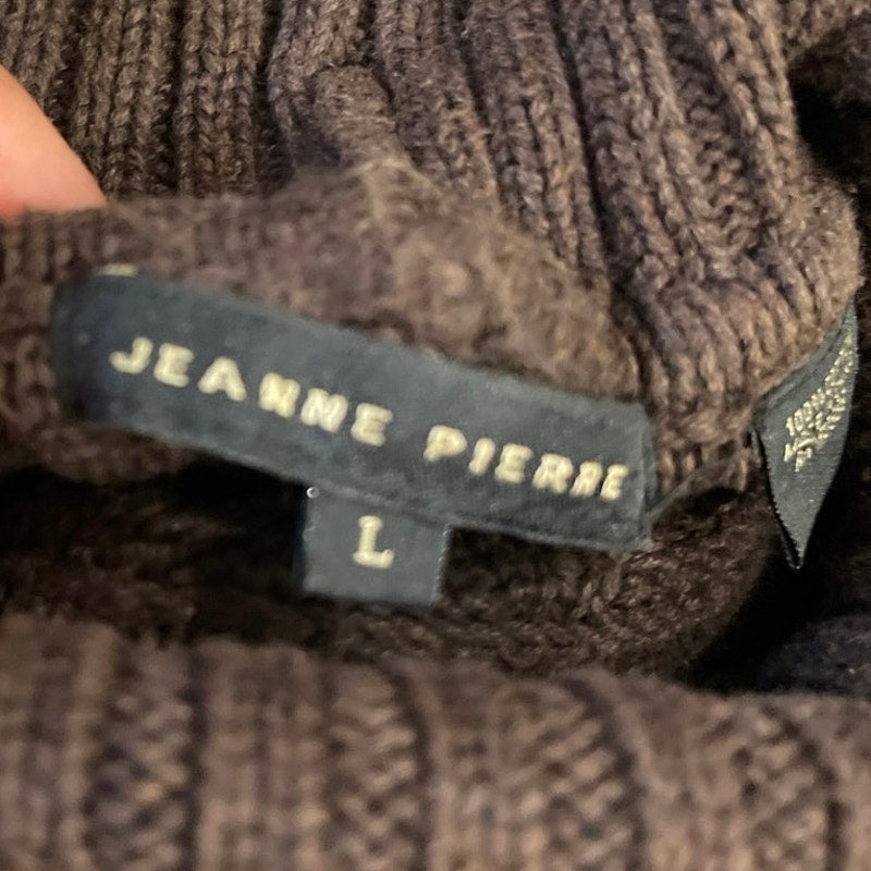 Jeanne Pierre Chunky Cable Knit Turtleneck Brown Sweater SZ L Cotton Fisherman