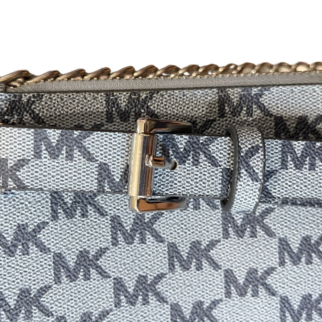 Michael Kors Signature Monogram Belt Bag Fanny Pack Silver Chain Pull Zipper