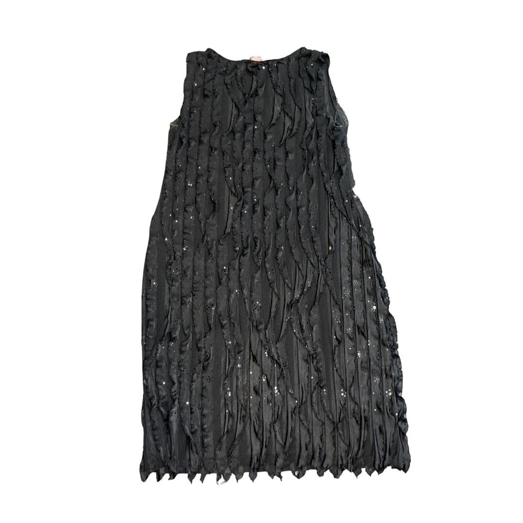 Sunny Leigh Sequin Black Pleated Eyelash Dress SZ Medium Cocktail Dress Flapper