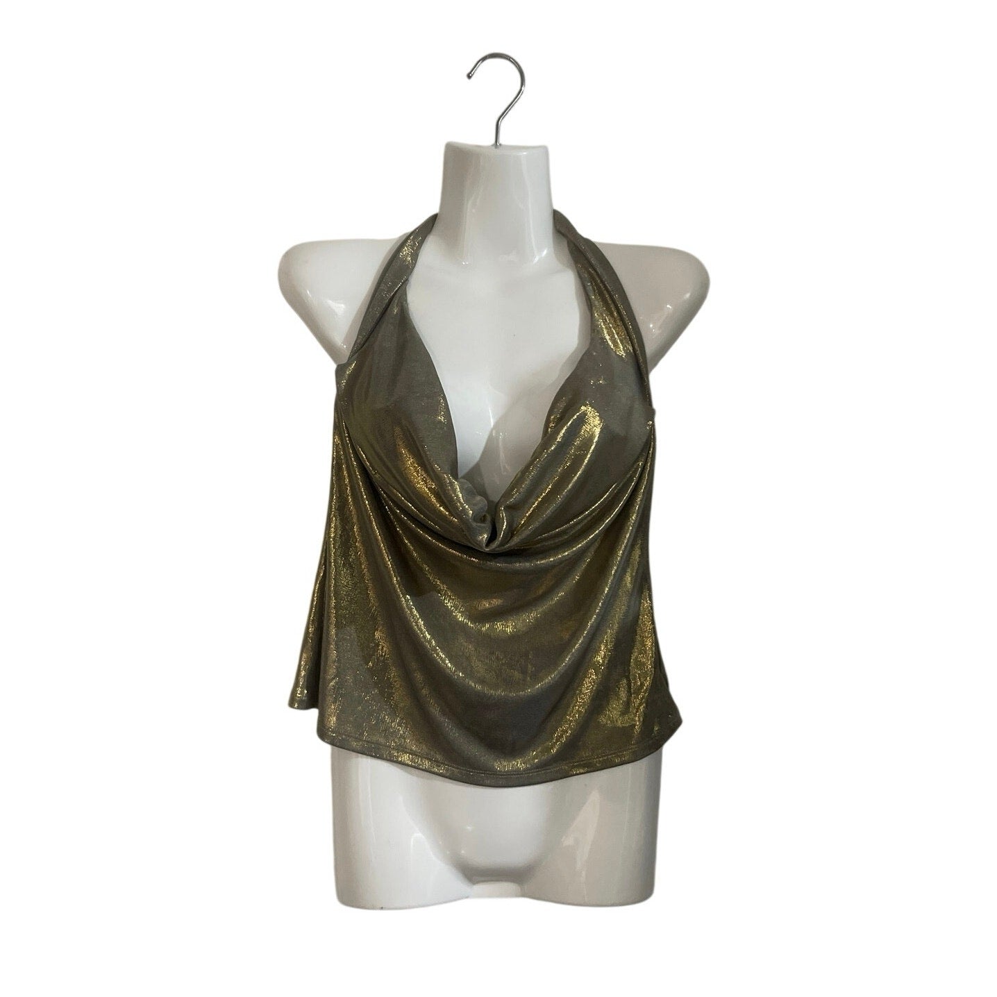 Urban Outfitters Metallic Gold Draped Cowl Neck Halter Top SZ Large Flirty Party