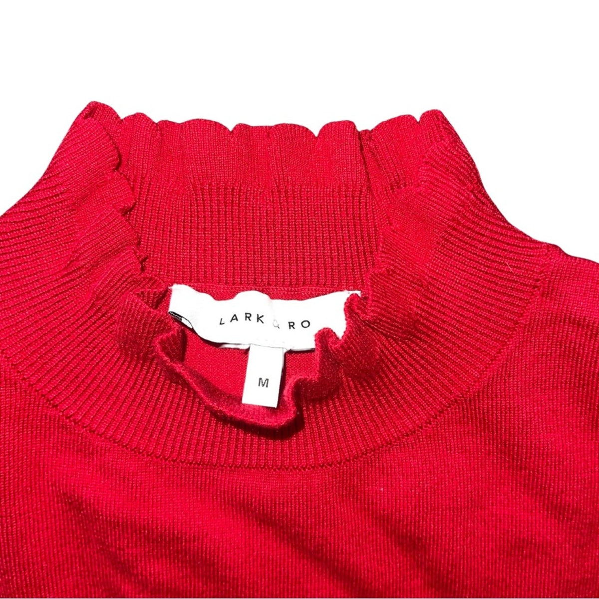 Lark & Ro Ruffle Mock Neck Long Sleeve Lightweight Red Sweater SZ M NWT Holiday