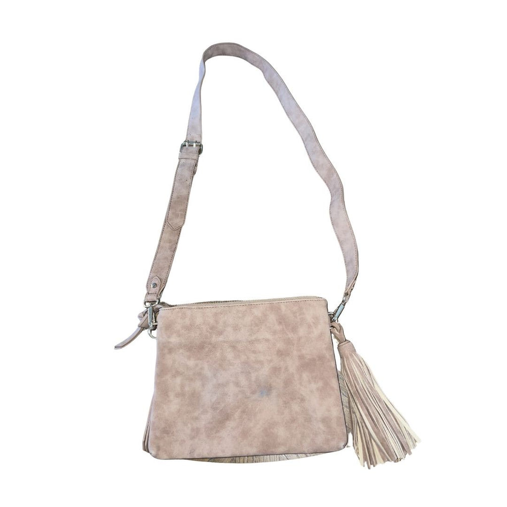 Faux Suede Shoulder Crossbody Handbag Purse Tassel and Adjustable Strap Western