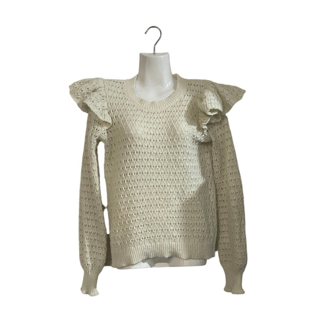 Loft Shoulder Ruffle Open Knit Sweater Size Small Romantic Boho Cottagecore