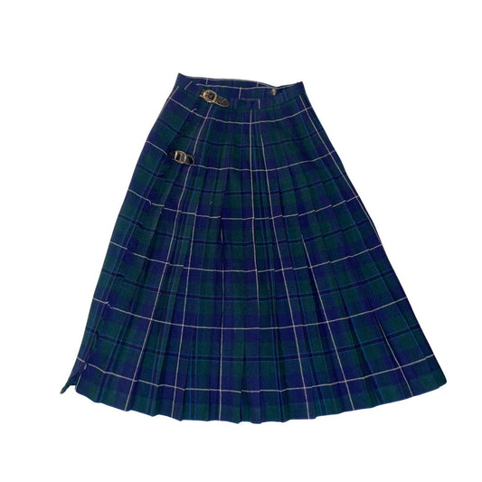 Vintage Glengary Pleated Kilt Pleated Wrap Navy Blue Wool Scotland Size SM