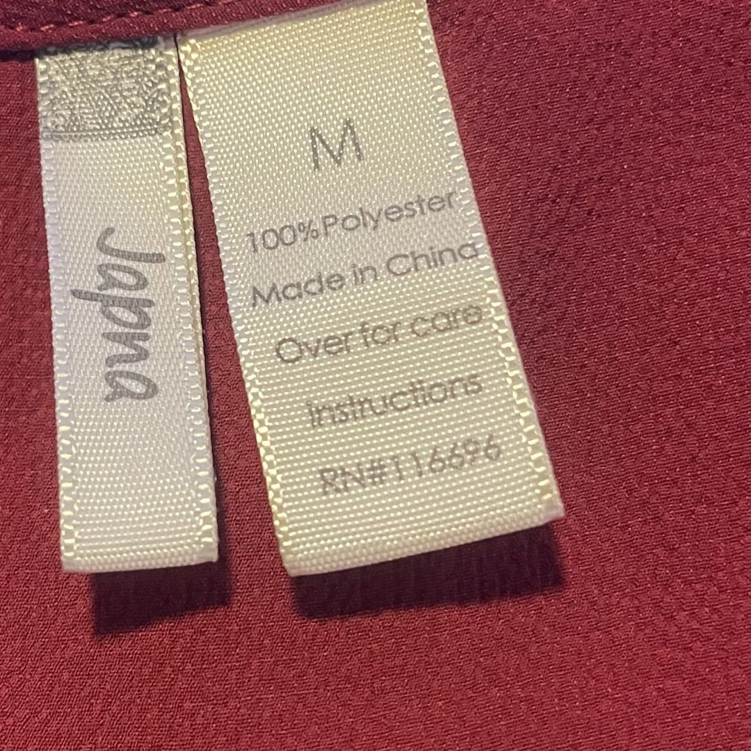 Japna Burgundy Wrap Tie Crop Deep V-Neck Blouse Size Medium Dressy Chic